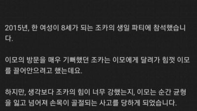 본의 아니게 팔 부러트린 8살 조카를 고소한 이모